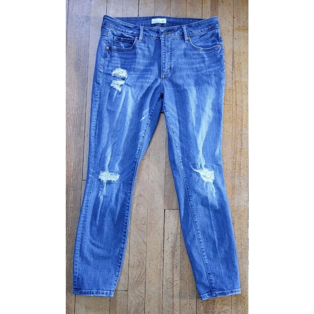 Loft Women's Curvy Skinny Distressed Jeans 10 / 30 Mid Rise Stretch Medium Wash - Picture 3 of 7